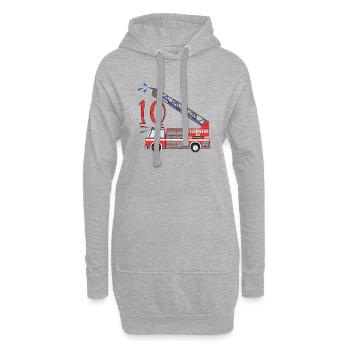 Feuerwehrauto 10. Geburtstag - Hoodie-Kleid - Grau meliert - Vorne