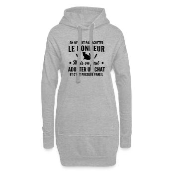 bonheur - adopter un chat / cadeau humour chat - Sweat-shirt à capuche long Femme - gris chiné - Devant