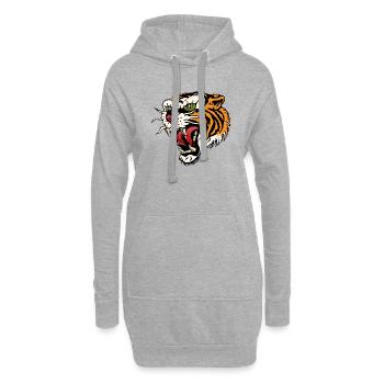 tigre tattoo tatouage rugit sauvage - Sweat-shirt à capuche long Femme - gris chiné - Devant