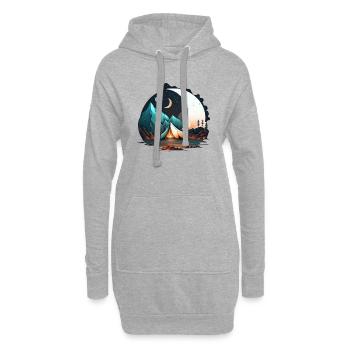 Zelt im Mondschein, Berge, Camping - Hoodie-Kleid - Grau meliert - Vorne