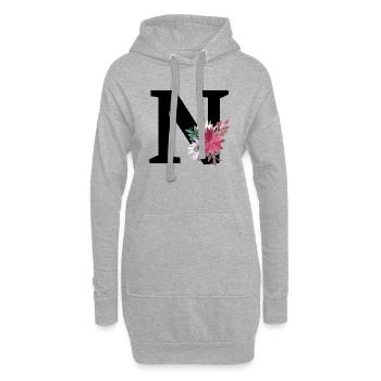 Buchstabe n blumig - Hoodie-Kleid - Grau meliert - Vorne