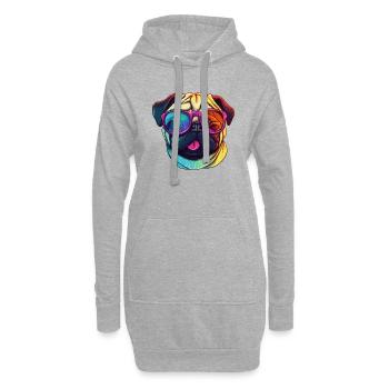 Mops Hund mit bunter Sonnenbrille - Hoodie-Kleid - Grau meliert - Vorne