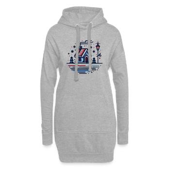 Gemütliches Winterhaus - Verschneite Landschaftskunst - Hoodie-Kleid - Grau meliert - Vorne