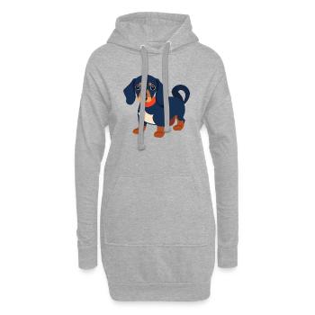 Dackel Welpe schwarz Dachshund - Hoodie-Kleid - Grau meliert - Vorne