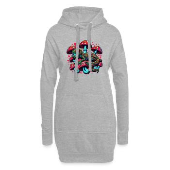 Psychedelischer Gecko mit Pilzen - Hoodie-Kleid - Grau meliert - Vorne