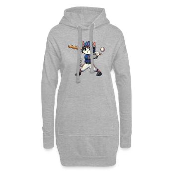 Sportkatze: Baseballspieler - Hoodie-Kleid - Grau meliert - Vorne