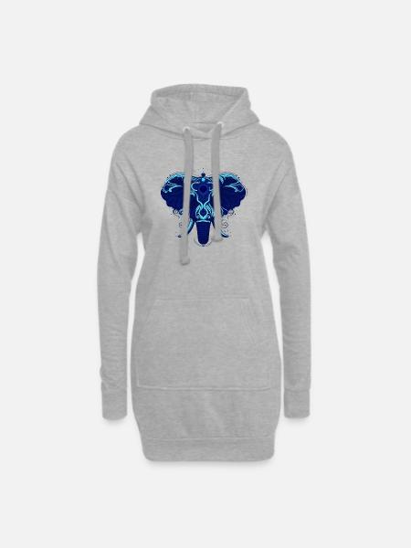 Tier Elefant Blau - Hoodie-Kleid - Grau meliert