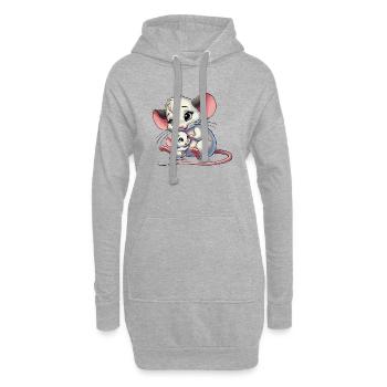 Souris mère avec enfant - Sweat-shirt à capuche long Femme - gris chiné - Devant