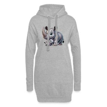 Nashornmutter mit Kind - Hoodie-Kleid - Grau meliert - Vorne