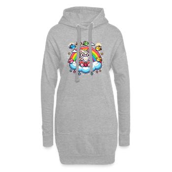 Katze liest ein Buch auf einer Wolke - Hoodie-Kleid - Grau meliert - Vorne
