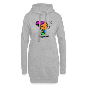 Tassmine enspannt mit einer Tasse Tee oder Kaffee - Hoodie-Kleid - Grau meliert - Vorne