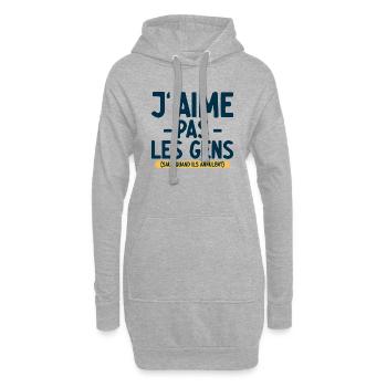 J’aime pas les gens T-shirt drôle français - Sweat-shirt à capuche long Femme - gris chiné - Devant
