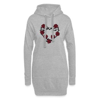 Rosen und Dornen Herz - Hoodie-Kleid - Grau meliert - Vorne