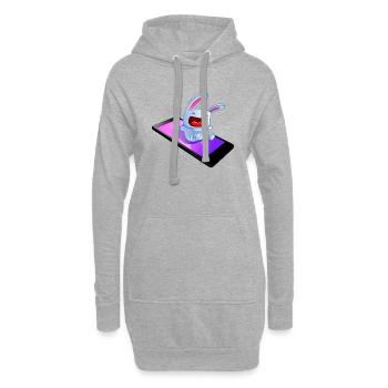lapin sur son téléphone - Sweat-shirt à capuche long Femme - gris chiné - Devant