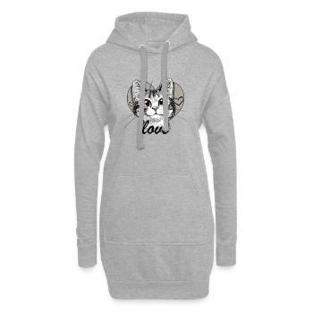 chat coeur - Sweat-shirt à capuche long Femme - gris chiné - Devant