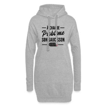 à chaque problème son saucisson - cadeau humour - Sweat-shirt à capuche long Femme - gris chiné - Devant