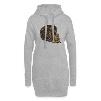 tete de mort crane skull casque motard aile roue - Sweat-shirt à capuche long Femme - gris chiné - Devant