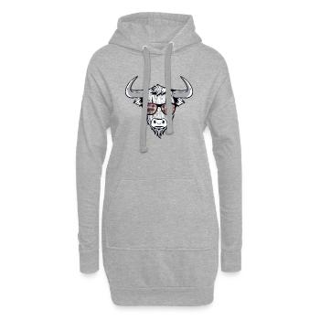 Cooler Bison Stier mit Zottelhaar - Hoodie-Kleid - Grau meliert - Vorne