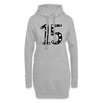 15 anniversaire avec coeur - Sweat-shirt à capuche long Femme - gris chiné - Devant