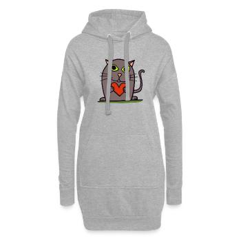 Katze mit Herz - Hoodie-Kleid - Grau meliert - Vorne