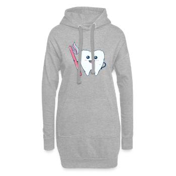 Lustiger Zahn putzt sich die Zähne mit Zahnbürste - Hoodie-Kleid - Grau meliert - Vorne