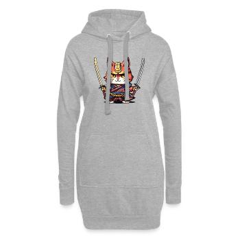 Chat samouraï #41 - Sweat-shirt à capuche long Femme - gris chiné - Devant