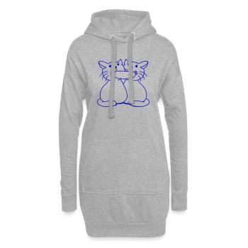 2 Katzen Essen Würstchen Wurst Mund Fressen Paar - Hoodie-Kleid - Grau meliert - Vorne