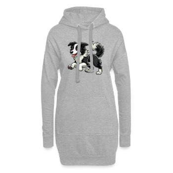 Border Collie zwr - Hoodie-Kleid - Grau meliert - Vorne