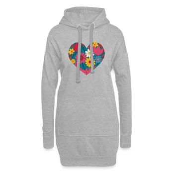 Amour - Fleurs - Cœur - Sweat-shirt à capuche long Femme - gris chiné - Devant