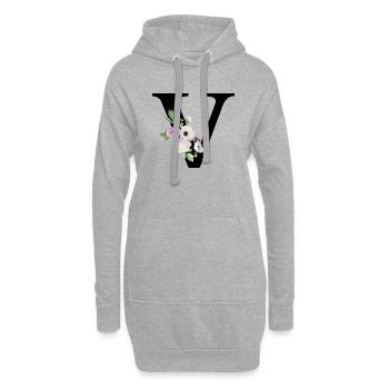 Lila floraler V-Buchstabe - Hoodie-Kleid - Grau meliert - Vorne