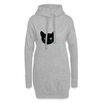 Katze, schwarz, illustration, grüne Augen - Hoodie-Kleid - Grau meliert - Vorne