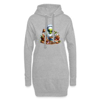 Alien am Kochen - Hoodie-Kleid - Grau meliert - Vorne