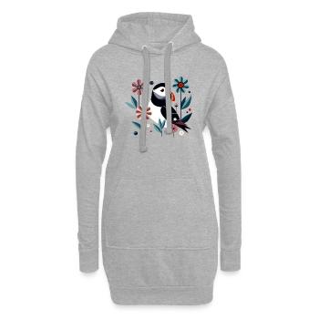 Papageitaucher mit Blumen - Hoodie-Kleid - Grau meliert - Vorne