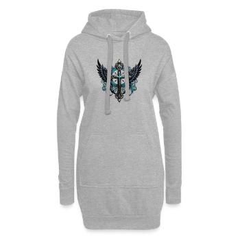 Kreuz mit Flügeln geschmückt. - Hoodie-Kleid - Grau meliert - Vorne