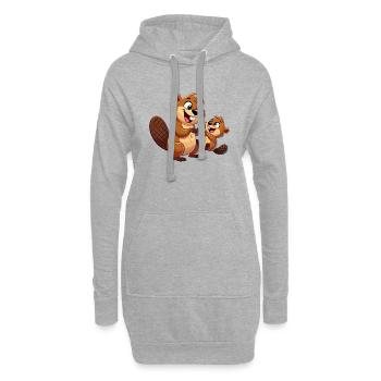 Bibermutter mit herumtollendem Kind - Hoodie-Kleid - Grau meliert - Vorne