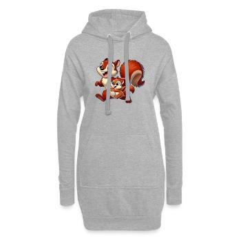 Écureuil mère et enfant gambadant - Sweat-shirt à capuche long Femme - gris chiné - Devant