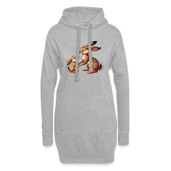 Hase mit jungem Braunen - Hoodie-Kleid - Grau meliert - Vorne