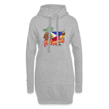 Philippines Lémurien vintage avec palmiers drapeaux - Sweat-shirt à capuche long Femme - gris chiné - Devant