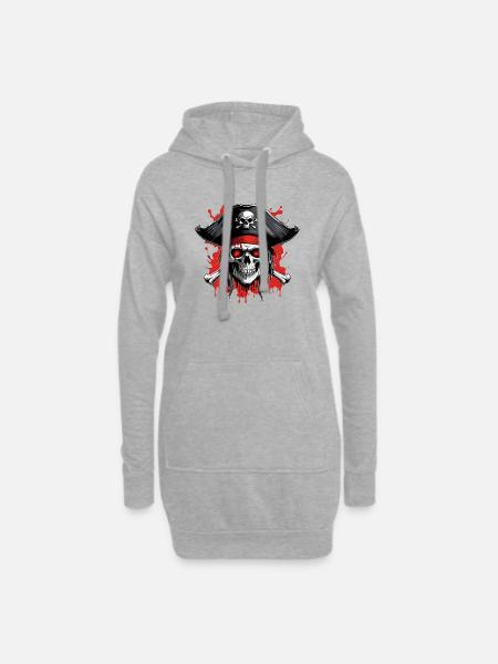 Pirate skull with tricorn and blood splatter - Hoodie Dress - heather grey