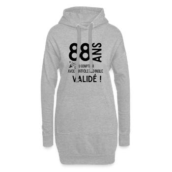 88 ans validé - Sweat-shirt à capuche long Femme - gris chiné - Devant