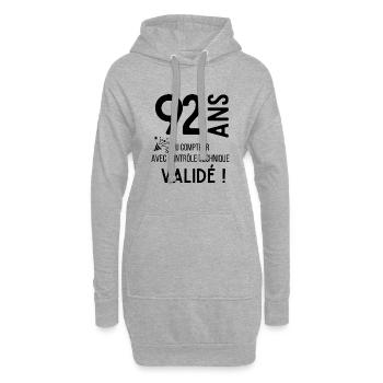 92 ans validé - Sweat-shirt à capuche long Femme - gris chiné - Devant
