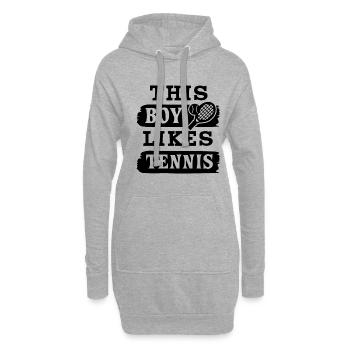Junge spielt gerne Tennis, ironisches Sprichwort - Hoodie-Kleid - Grau meliert - Vorne