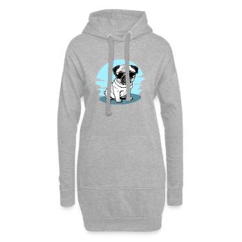 Chien carlin avec lunettes de soleil sur fond bleu - Sweat-shirt à capuche long Femme - gris chiné - Devant