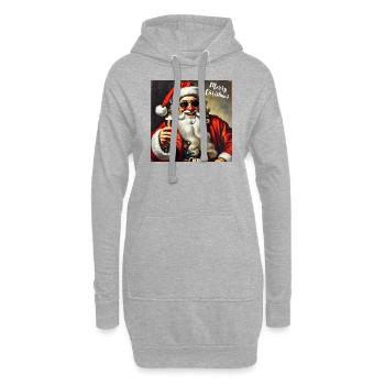 Père Noël avec lunettes de soleil et verre à bière - Sweat-shirt à capuche long Femme - gris chiné - Devant