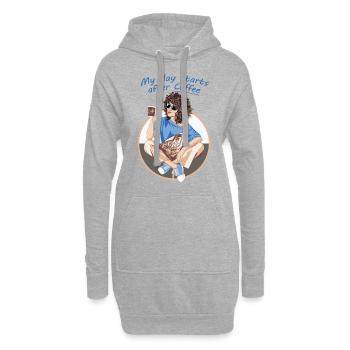 Ma journée commence après le café - Sweat-shirt à capuche long Femme - gris chiné - Devant