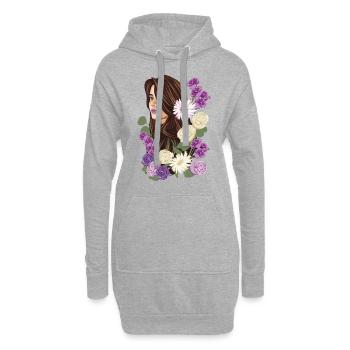 VIOLET Femme Illustration Fleurs Violettes Et Blanches - Sweat-shirt à capuche long Femme - gris chiné - Devant