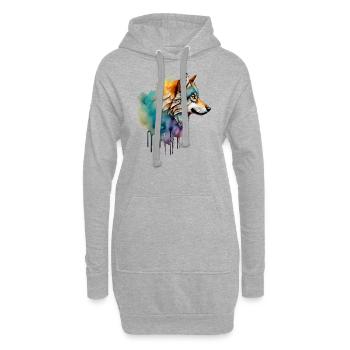 TÊTE DE LOUP - Sweat-shirt à capuche long Femme - gris chiné - Devant