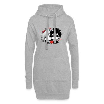 Couple mignon d’amoureux - Sweat-shirt à capuche long Femme - gris chiné - Devant