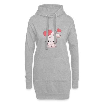 Lapin Kawaii avec des cœurs - Sweat-shirt à capuche long Femme - gris chiné - Devant