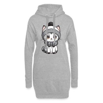 Katze Winter Tier Niedlich Comic - Hoodie-Kleid - Grau meliert - Vorne